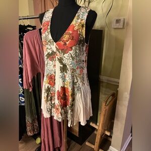Free People Floral Sleeveless V-Neck Dress